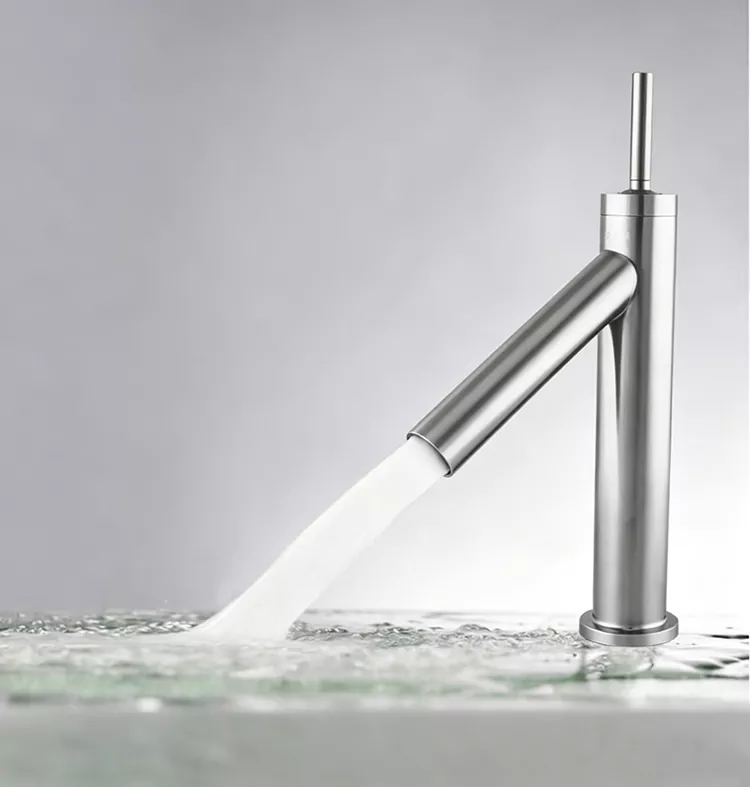 Top handle cylindrical hot and cold basin faucet